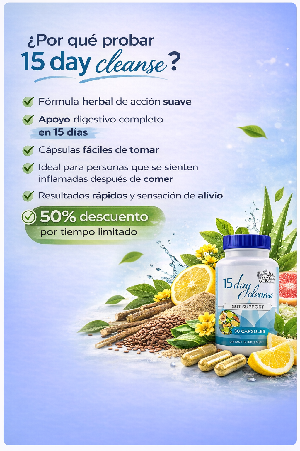 15 Day Cleanse® by Mila Mi Amor - Limpieza digestiva y desintoxicación natural en cápsulas